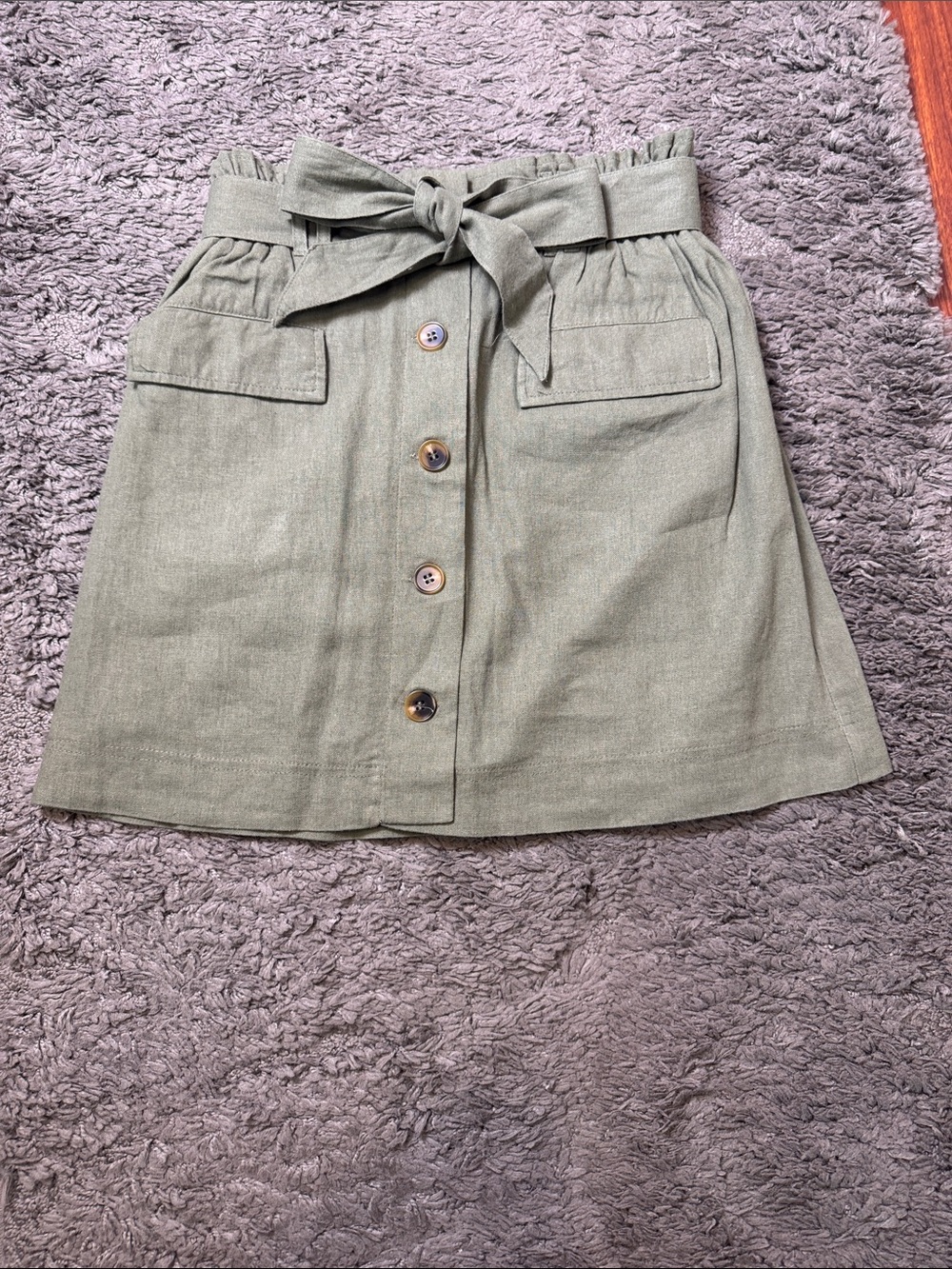 SO Kohl's Olive Green Paper Bag Waist Linen Blend Button Skirt - Size Small
